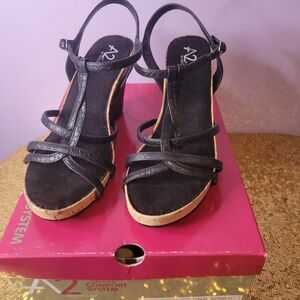 A2 by Aerosoles Black Snake summer sandal wedges. Never worn. Size 8